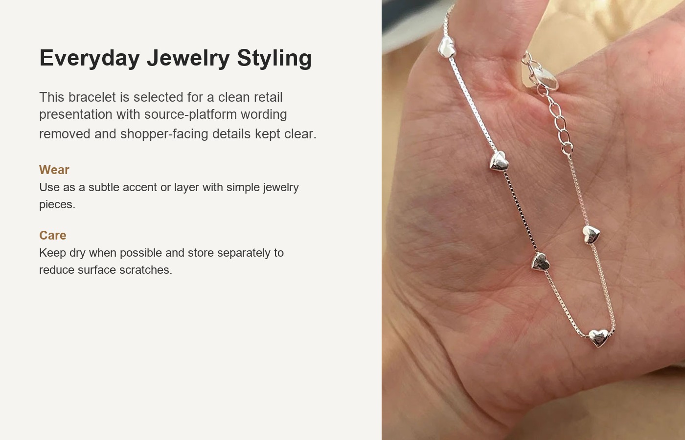 S925 Silver Heart Minimalist Bracelet for Women detail image