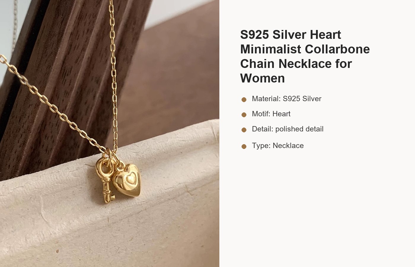 S925 Silver Heart Minimalist Collarbone Chain Necklace for Women detail image