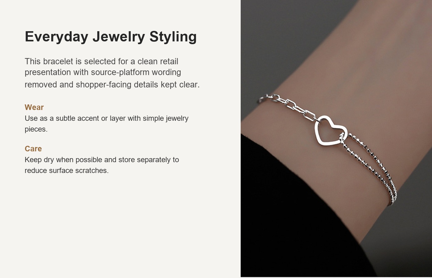 S925 Silver Heart Minimalist Light Luxury Bracelet for Women detail image