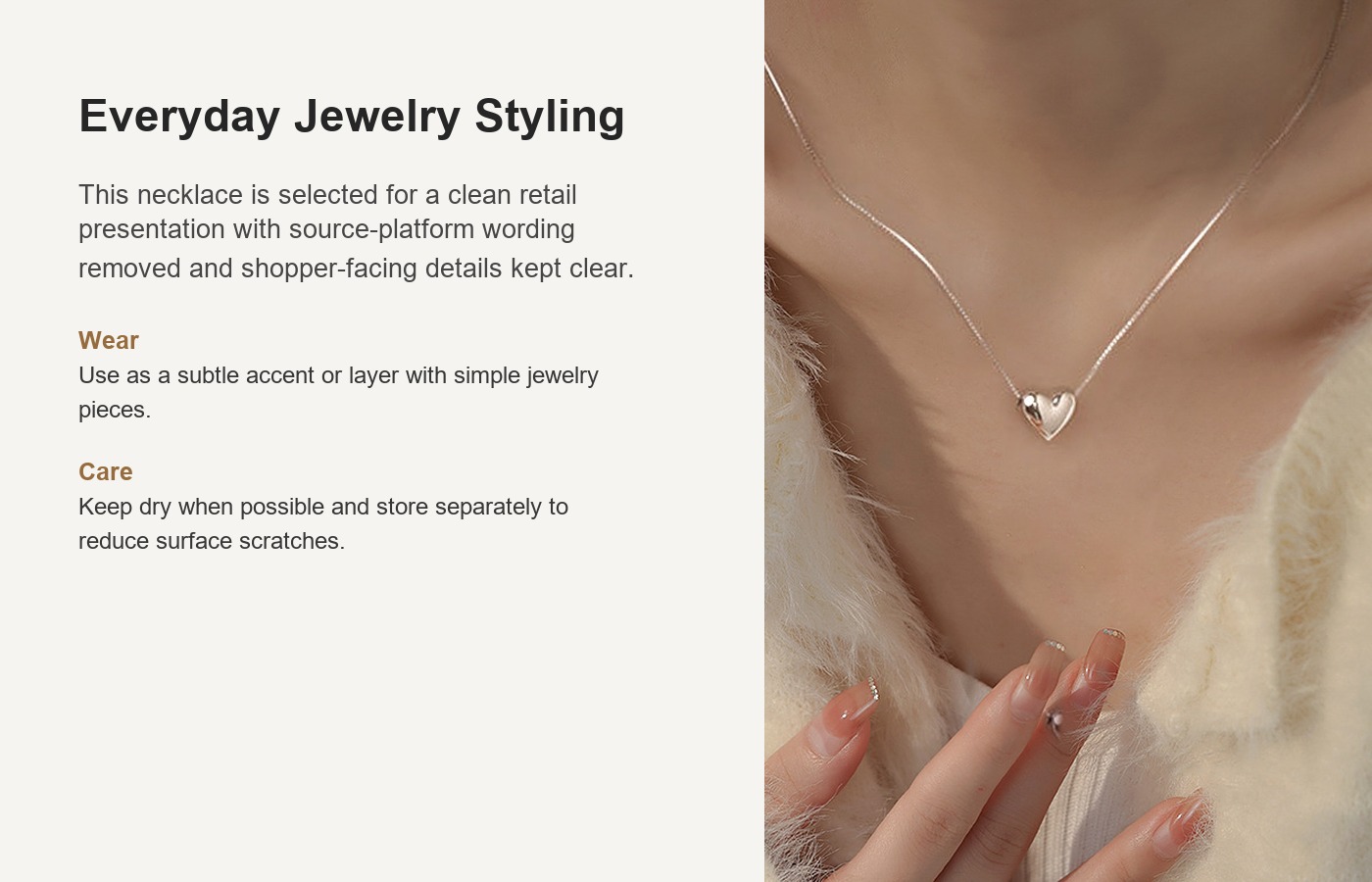 S925 Silver Heart Minimalist Light Luxury Collarbone Chain Necklace for Women detail image