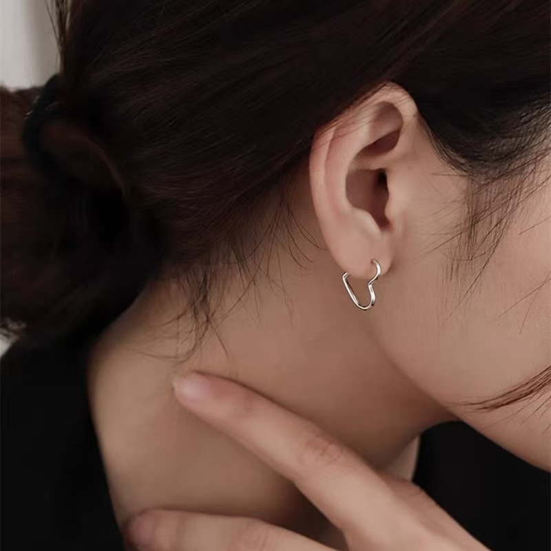 S925 Silver Heart Minimalist Stud Earrings for Women main image 2