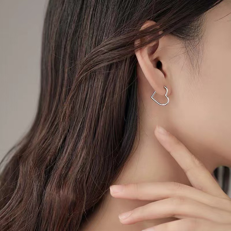 S925 Silver Heart Minimalist Stud Earrings for Women main image 3