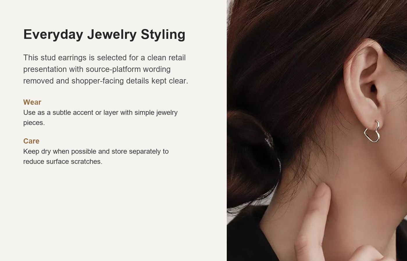 S925 Silver Heart Minimalist Stud Earrings for Women detail image
