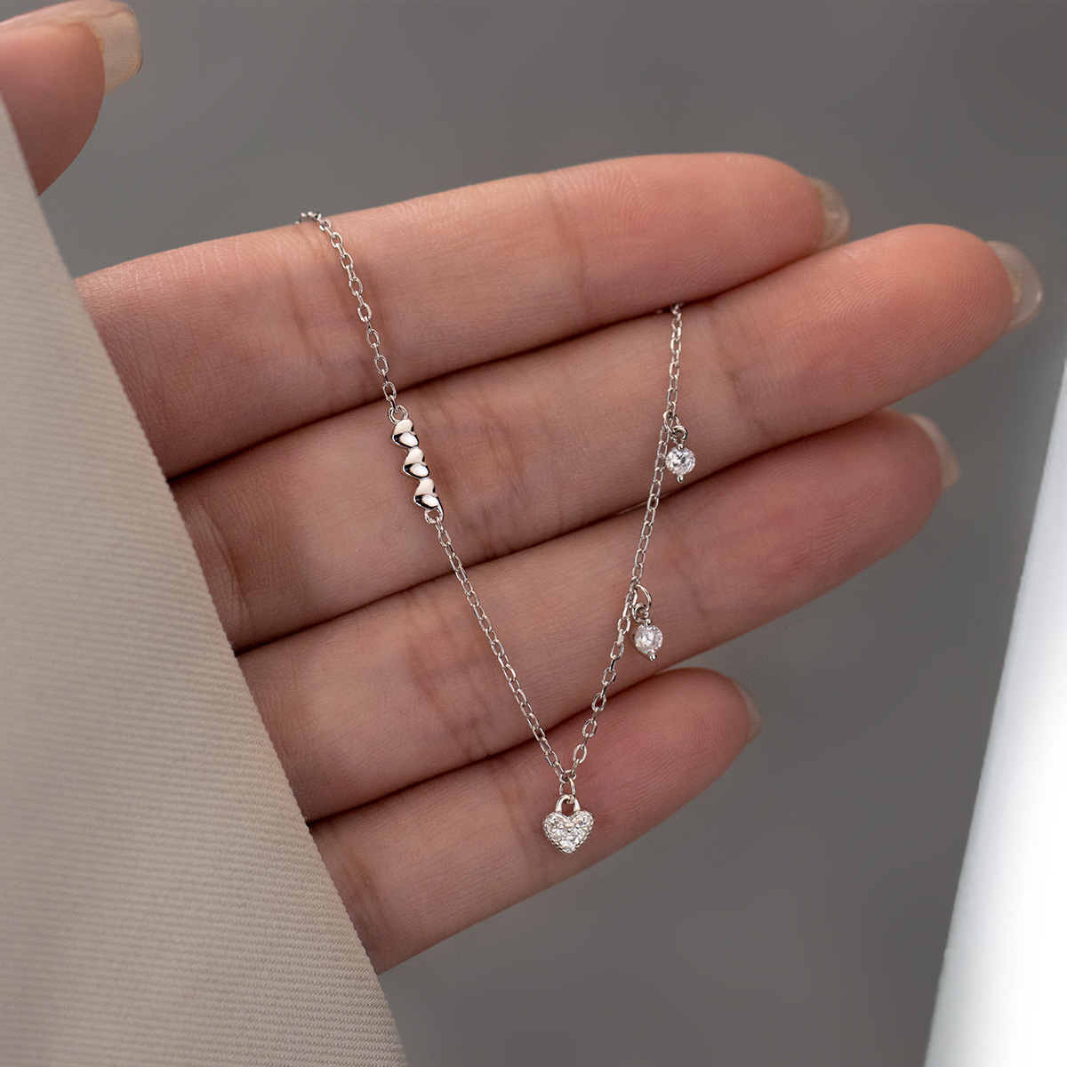 S925 Silver Heart Sparkle CZ Minimalist Light Luxury Bracelet for Women main image 2