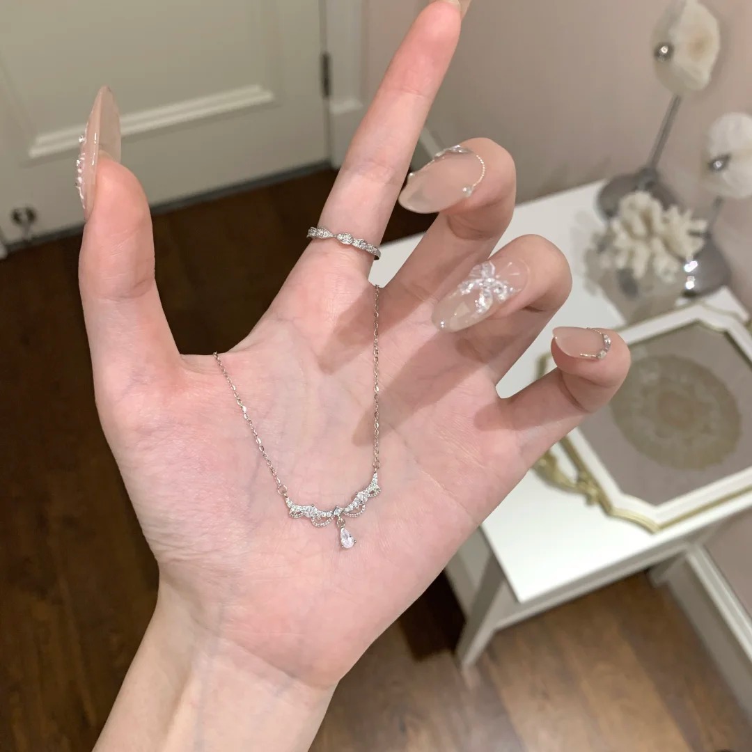 S925 Silver Lace Heart CZ Minimalist Collarbone Chain Necklace for Women main image 2