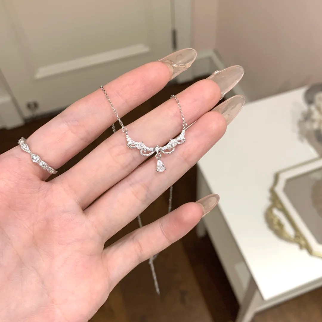 S925 Silver Lace Heart CZ Minimalist Collarbone Chain Necklace for Women main image 3