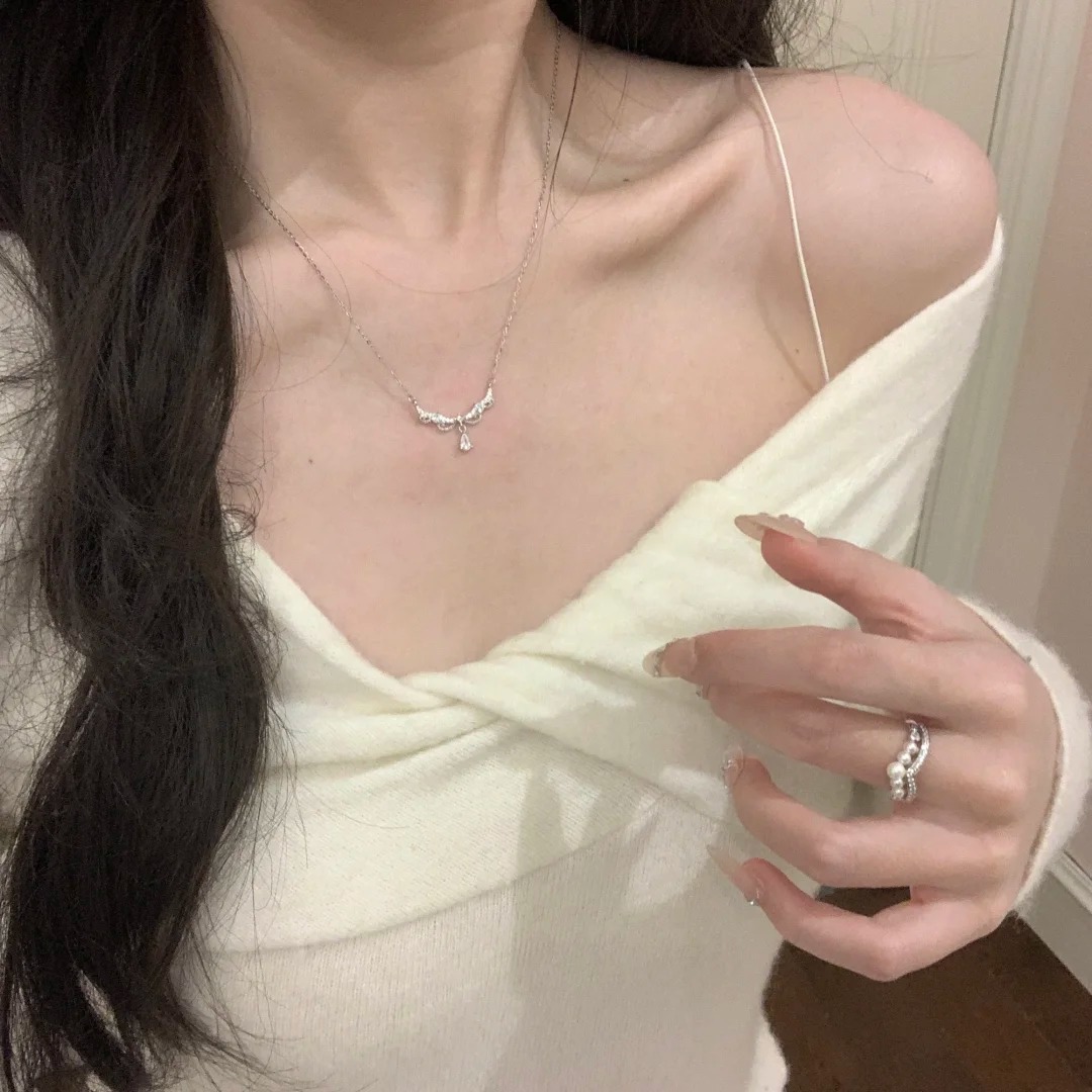 S925 Silver Lace Heart CZ Minimalist Collarbone Chain Necklace for Women main image 4