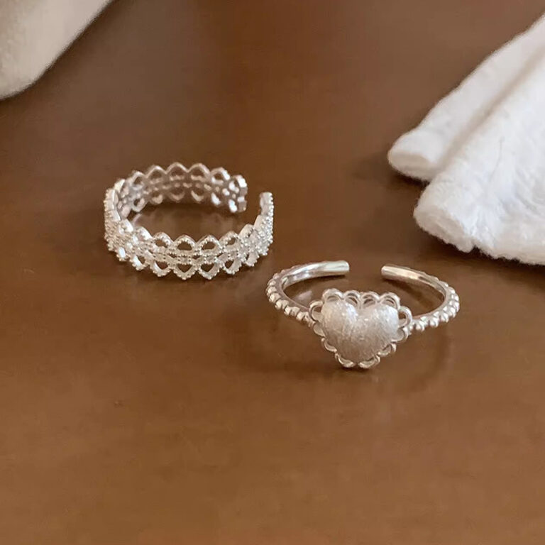 S925 Silver Lace Heart Minimalist Brushed Adjustable Open Ring for Women main image 1