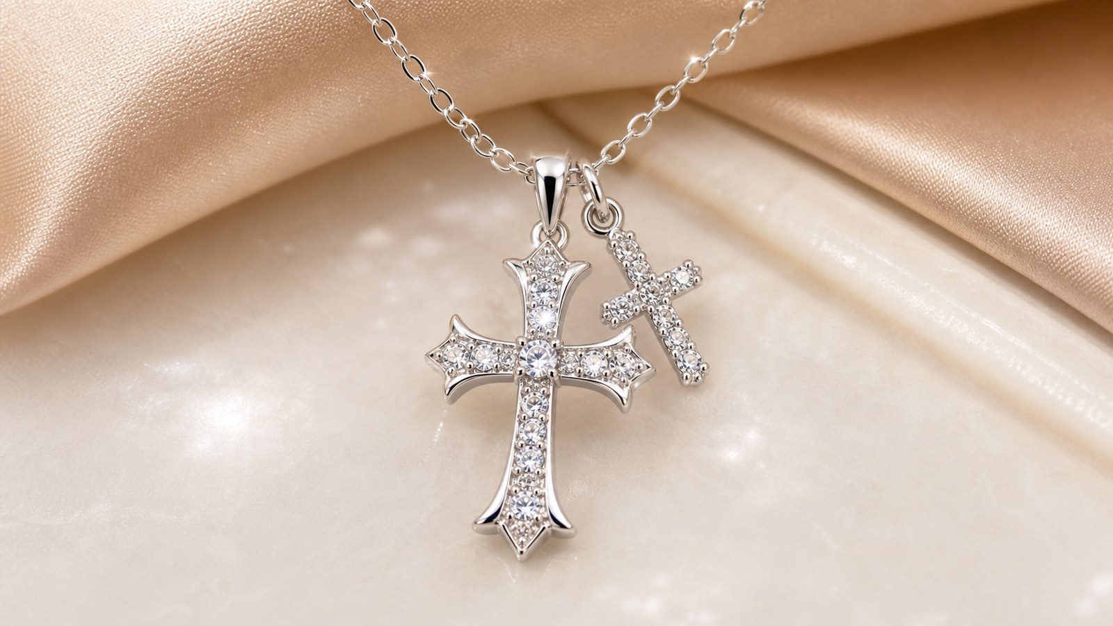 S925 Silver Layered Gothic Double Cross CZ Necklace for Women detail image
