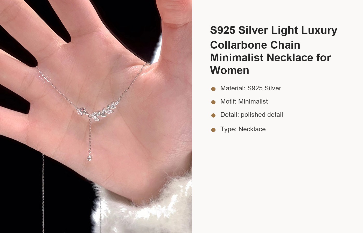 S925 Silver Light Luxury Collarbone Chain Minimalist Necklace for Women detail image
