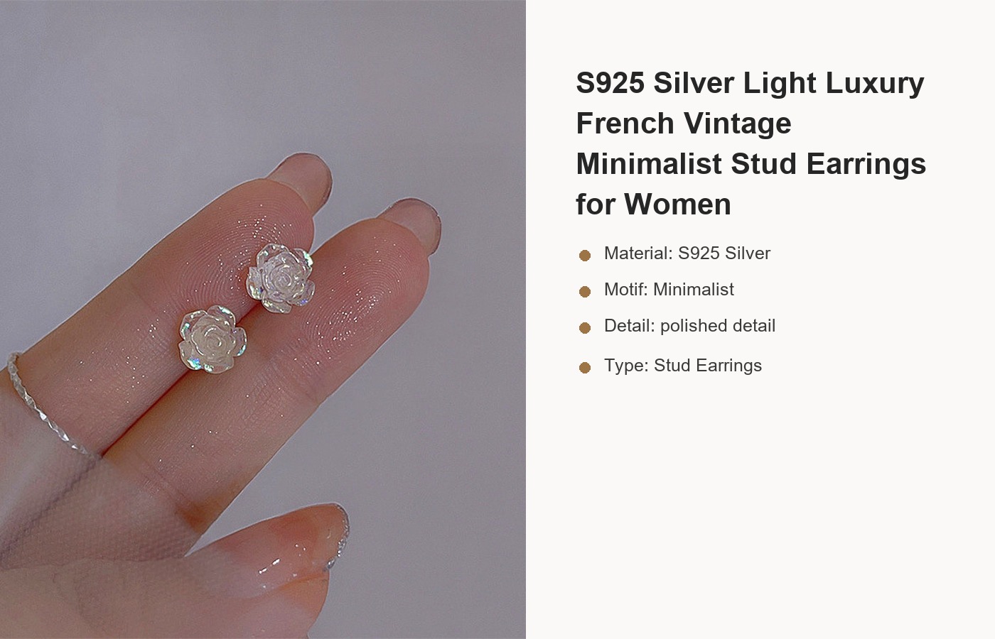 S925 Silver Light Luxury French Vintage Minimalist Stud Earrings for Women detail image