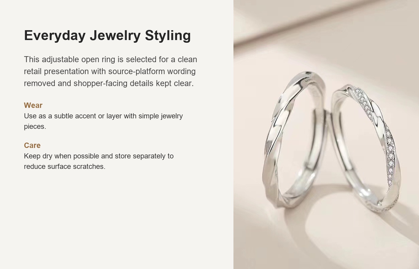 S925 Silver Light Luxury Minimalist Adjustable Open Ring for Women detail image