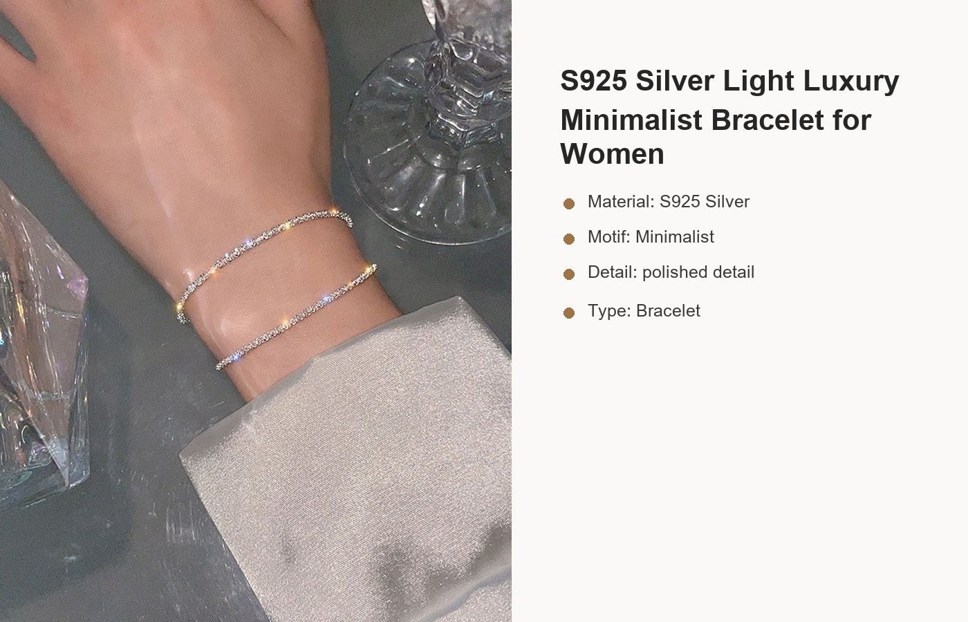 S925 Silver Light Luxury Minimalist Bracelet for Women detail image