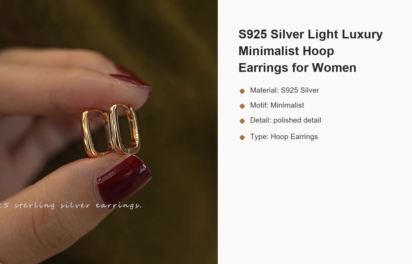 S925 Silver Light Luxury Minimalist Hoop Earrings for Women detail image