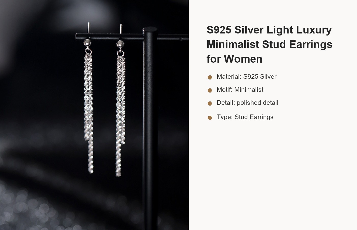 S925 Silver Light Luxury Minimalist Stud Earrings for Women detail image