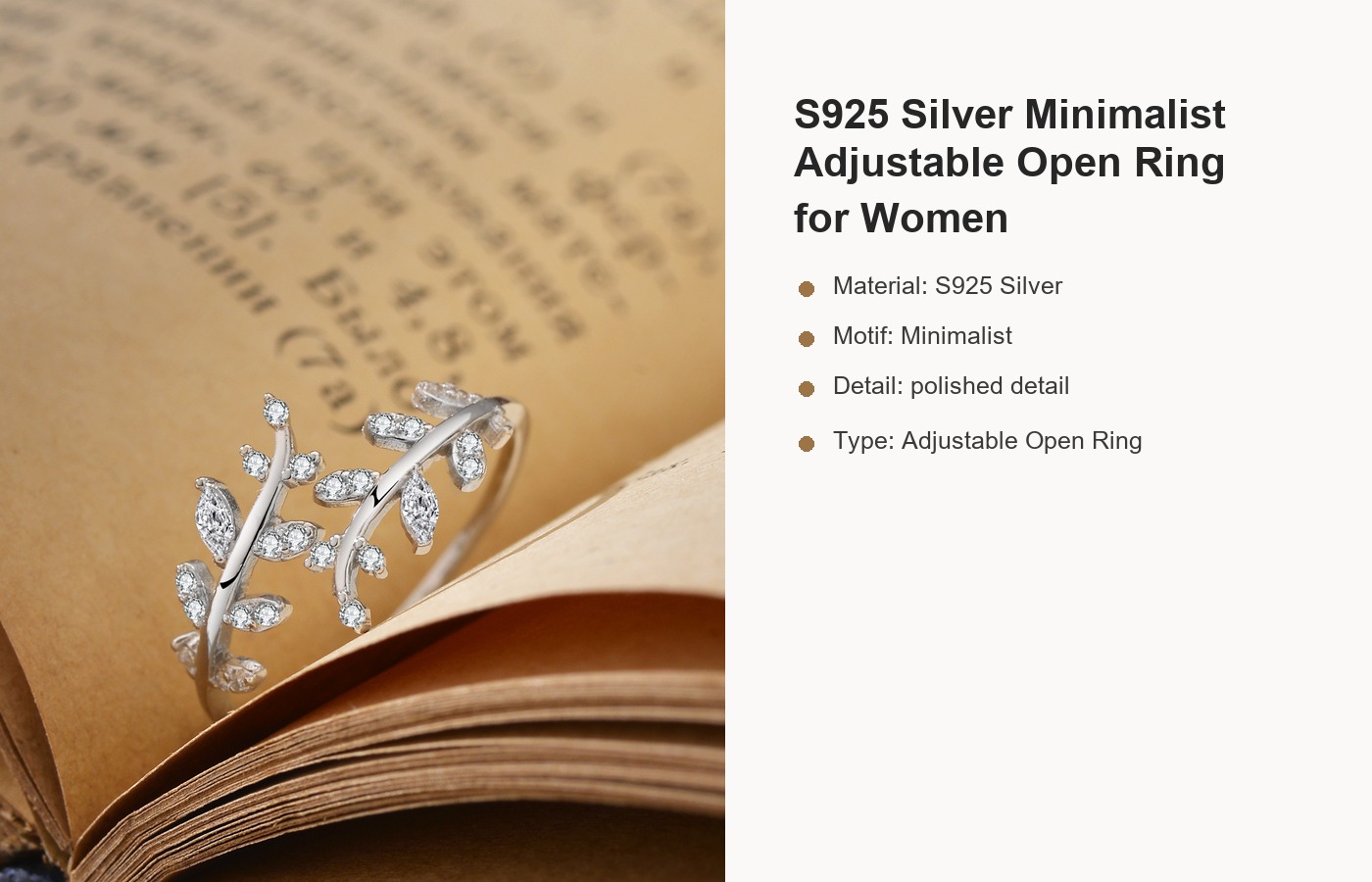 S925 Silver Minimalist Adjustable Open Ring for Women detail image