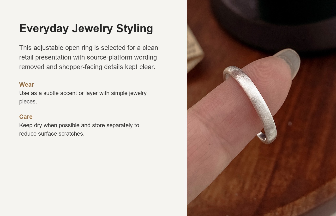 S925 Silver Minimalist Brushed Adjustable Open Ring for Women detail image