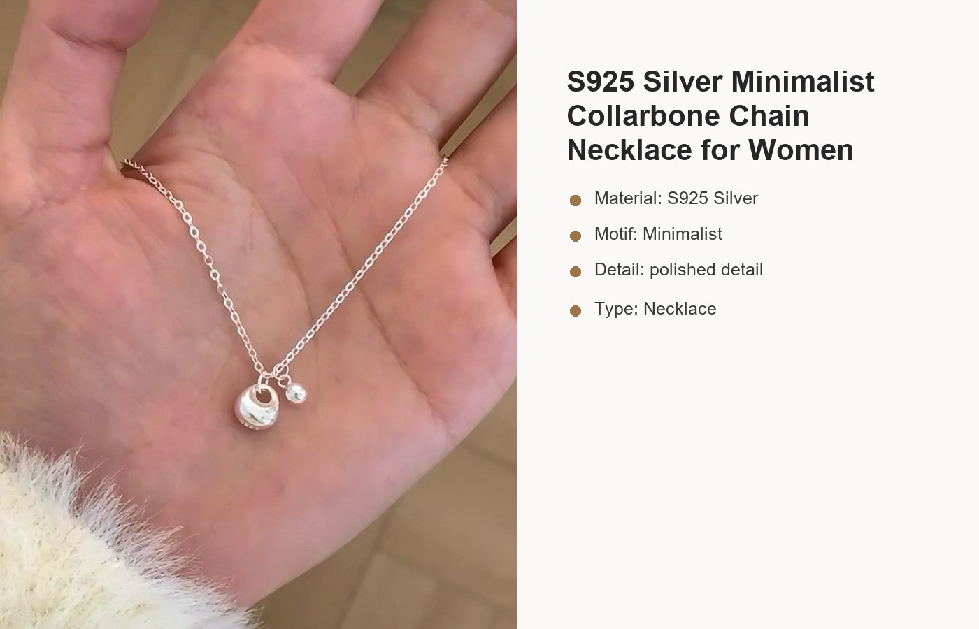 S925 Silver Minimalist Collarbone Chain Necklace for Women detail image