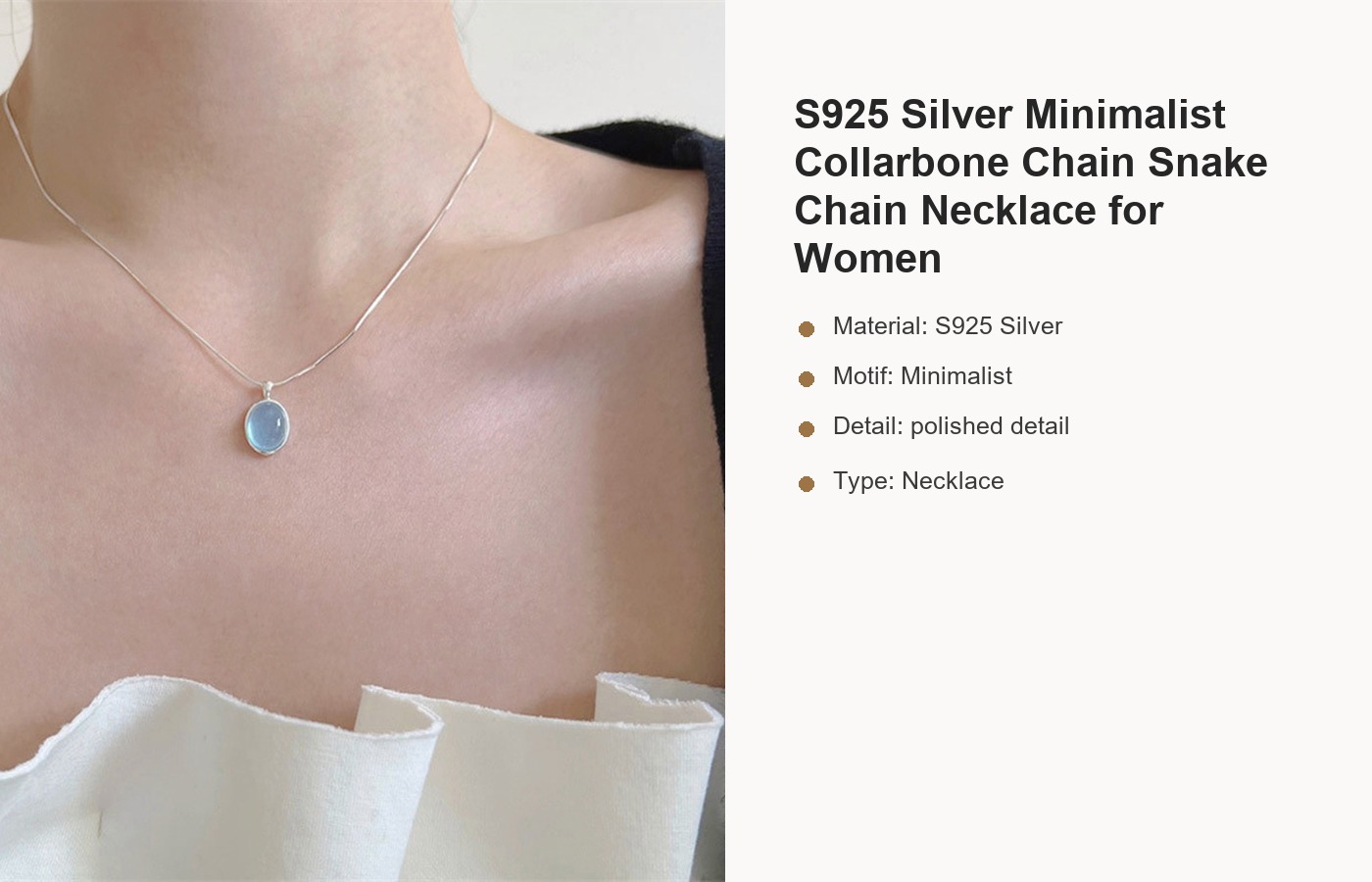 S925 Silver Minimalist Collarbone Chain Snake Chain Necklace for Women detail image