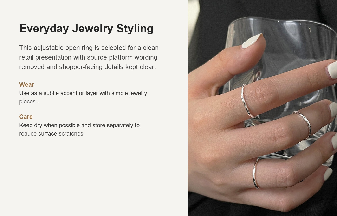 S925 Silver Minimalist Korean Style Adjustable Open Ring for Women detail image