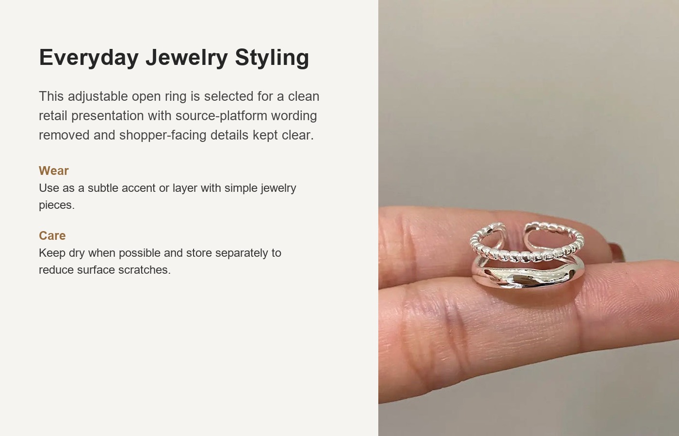 S925 Silver Minimalist Korean Style Adjustable Open Ring for Women detail image