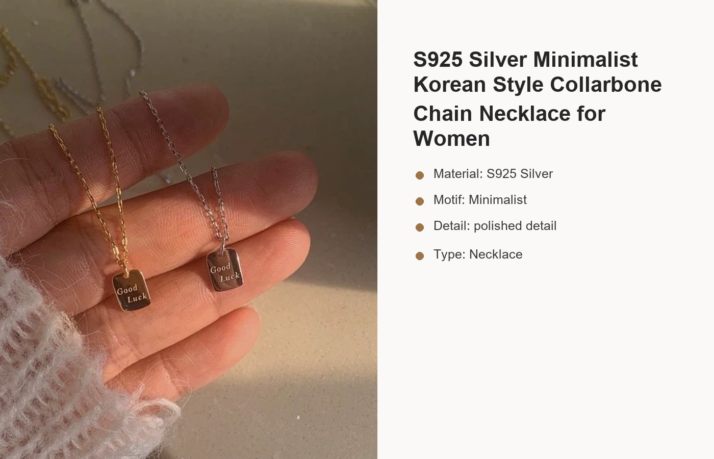 S925 Silver Minimalist Korean Style Collarbone Chain Necklace for Women detail image
