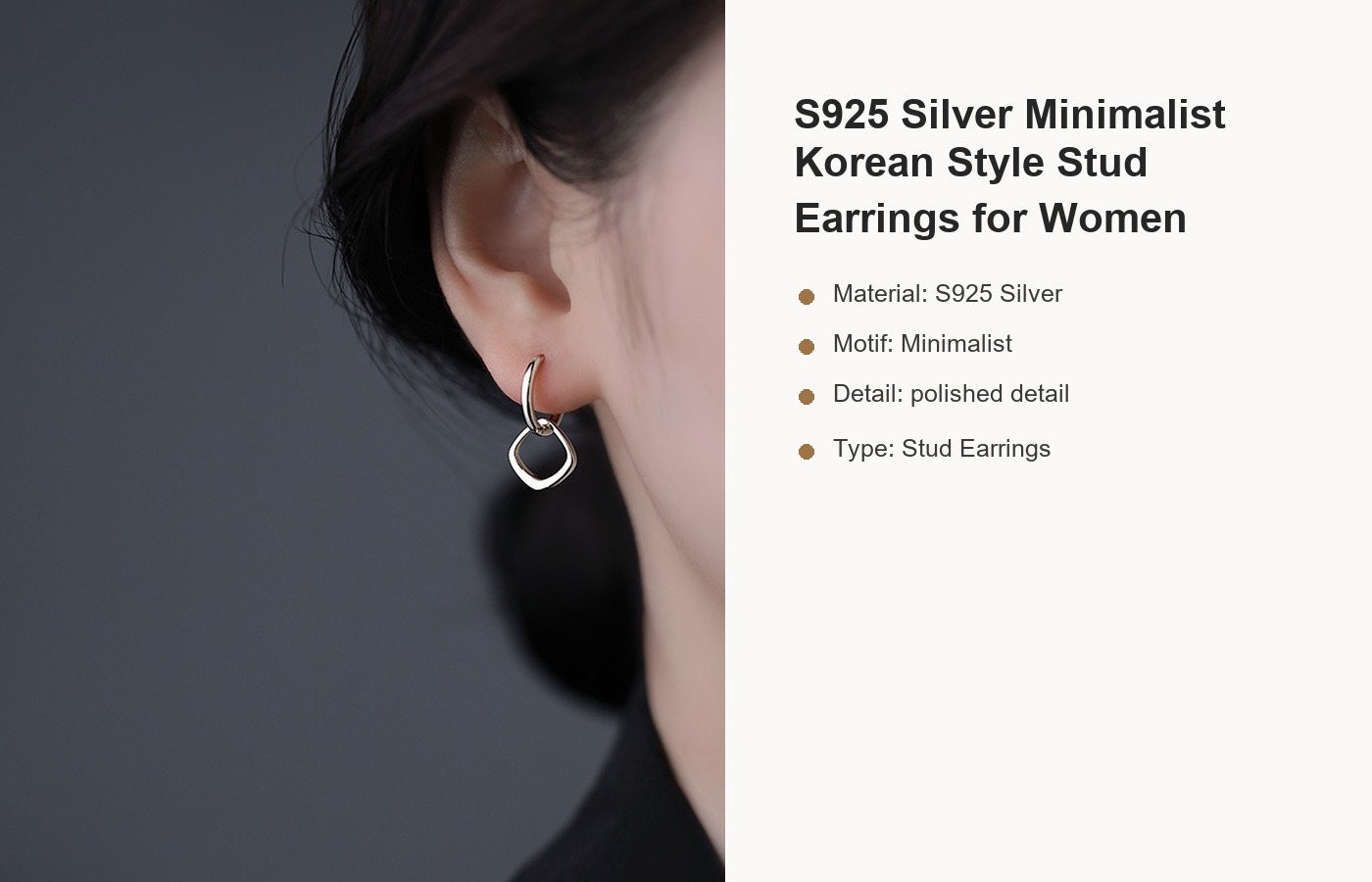S925 Silver Minimalist Korean Style Stud Earrings for Women detail image