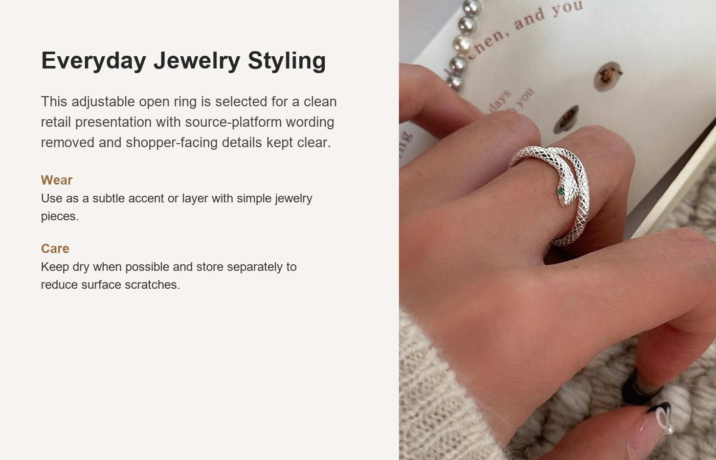 S925 Silver Minimalist Light Luxury Adjustable Open Ring for Women detail image