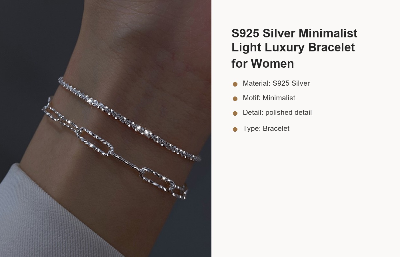 S925 Silver Minimalist Light Luxury Bracelet for Women detail image