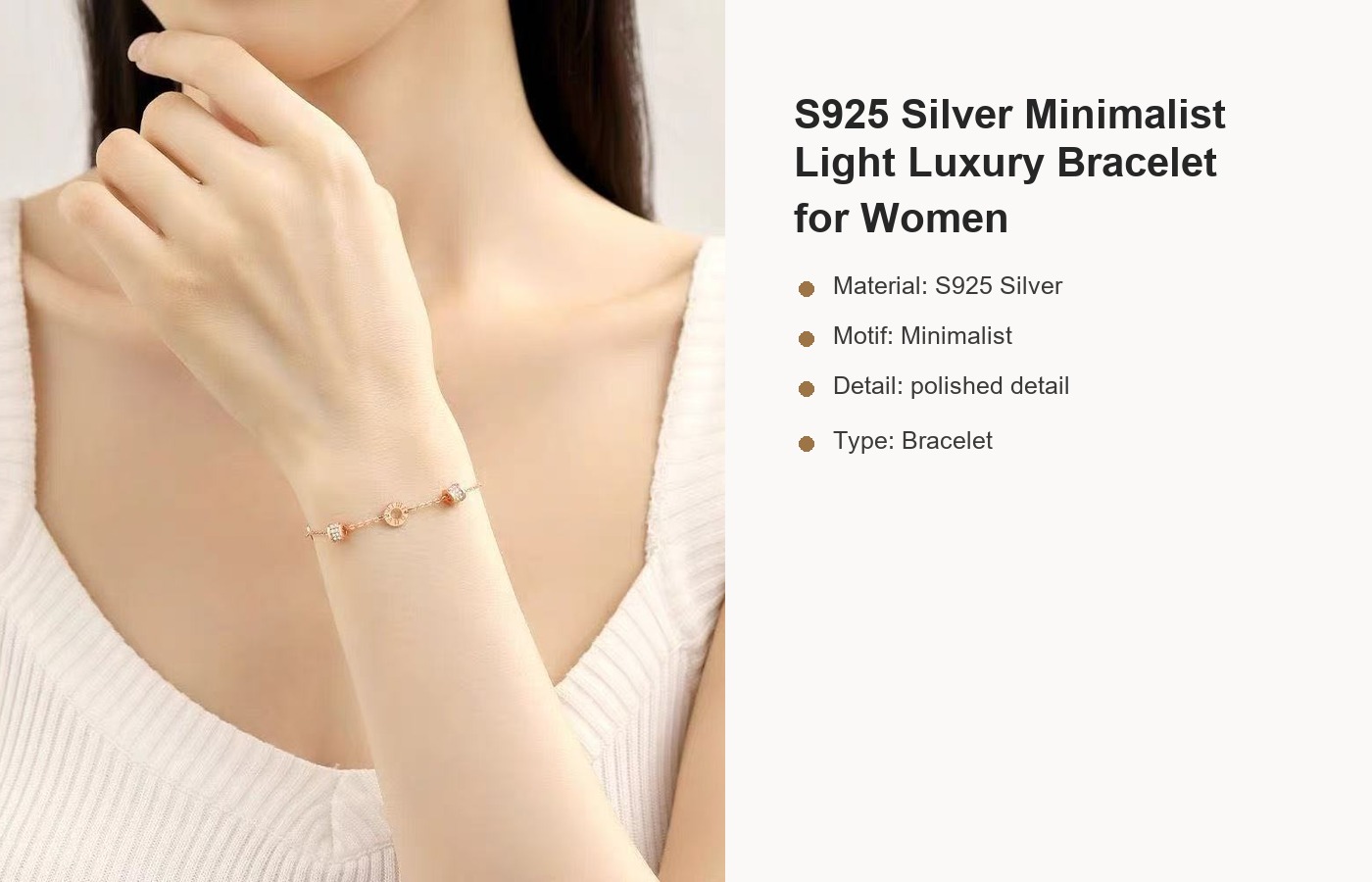 S925 Silver Minimalist Light Luxury Bracelet for Women detail image