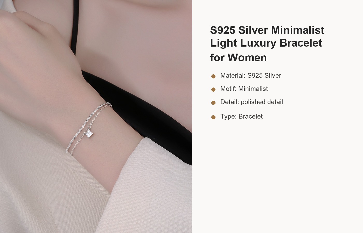 S925 Silver Minimalist Light Luxury Bracelet for Women detail image