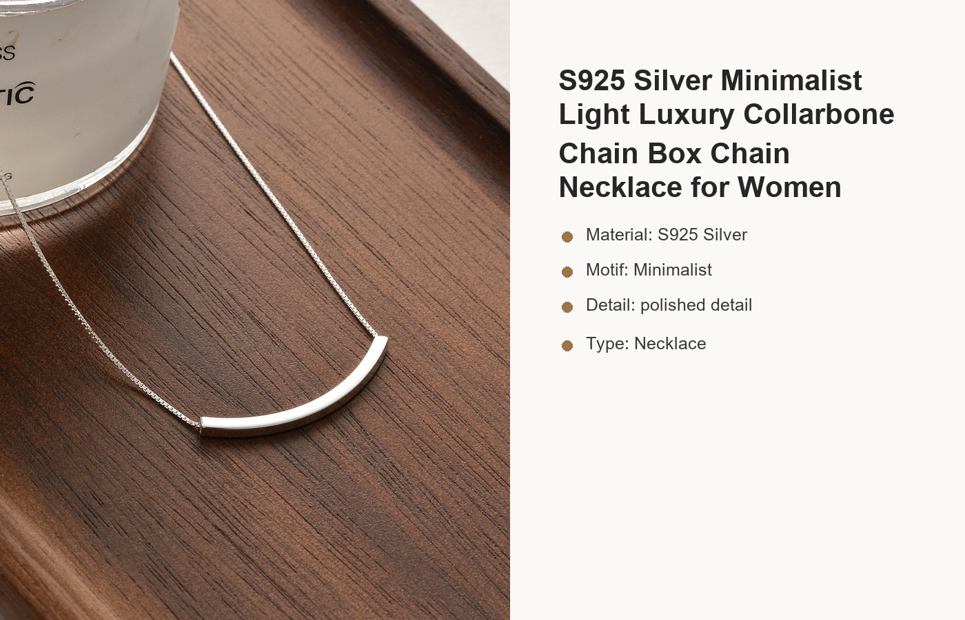 S925 Silver Minimalist Light Luxury Collarbone Chain Box Chain Necklace for Women detail image