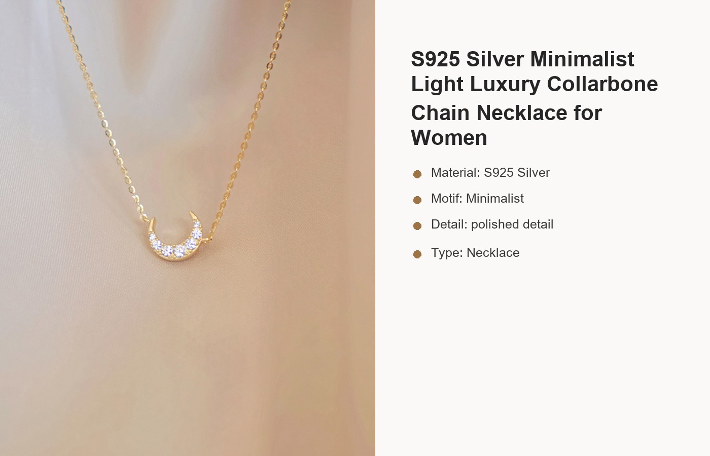 S925 Silver Minimalist Light Luxury Collarbone Chain Necklace for Women detail image