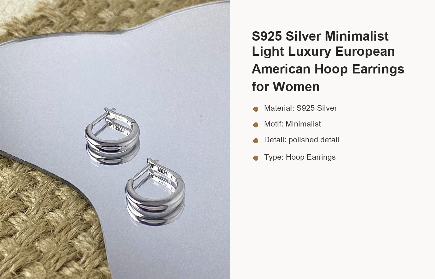 S925 Silver Minimalist Light Luxury European American Hoop Earrings for Women detail image