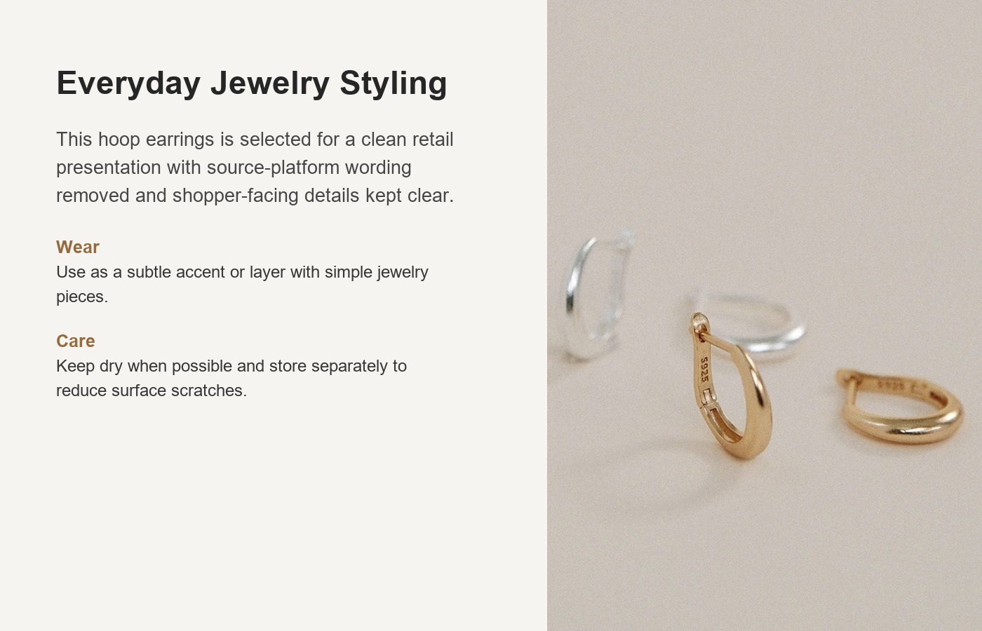 S925 Silver Minimalist Light Luxury European American Hoop Earrings for Women detail image