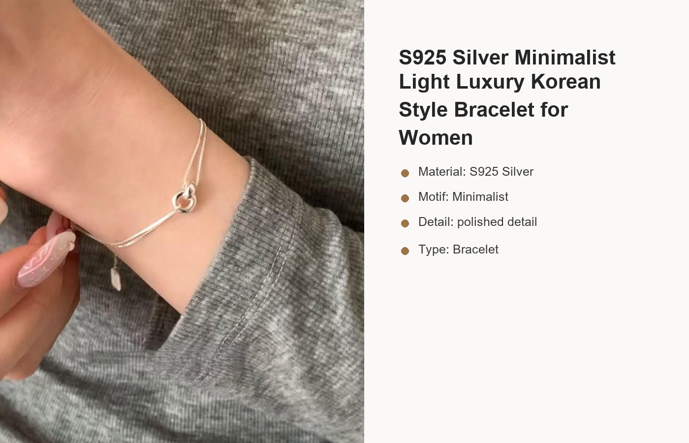 S925 Silver Minimalist Light Luxury Korean Style Bracelet for Women detail image