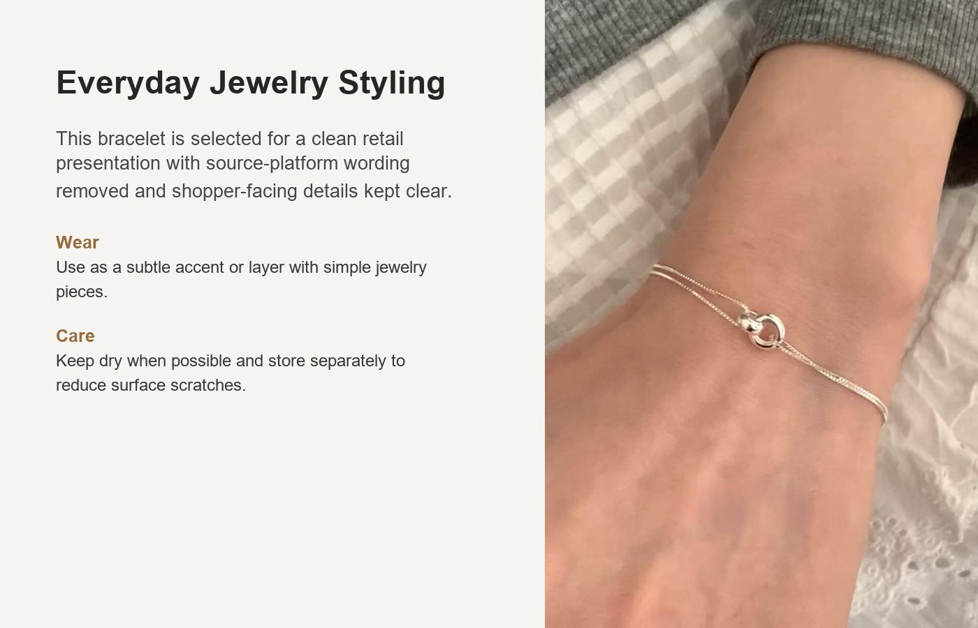 S925 Silver Minimalist Light Luxury Korean Style Bracelet for Women detail image