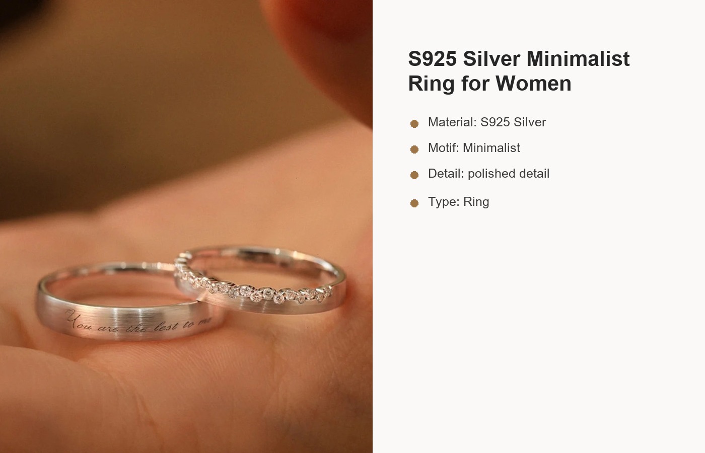 S925 Silver Minimalist Ring for Women detail image