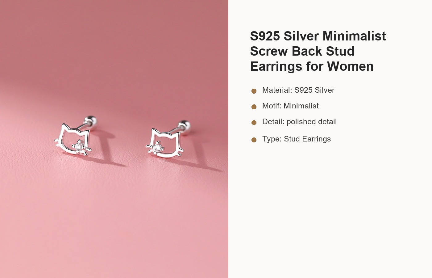 S925 Silver Minimalist Screw Back Stud Earrings for Women detail image