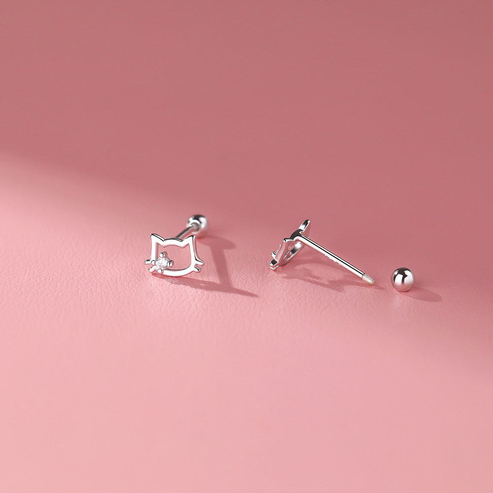 S925 Silver Minimalist Screw Back Stud Earrings for Women main image 1