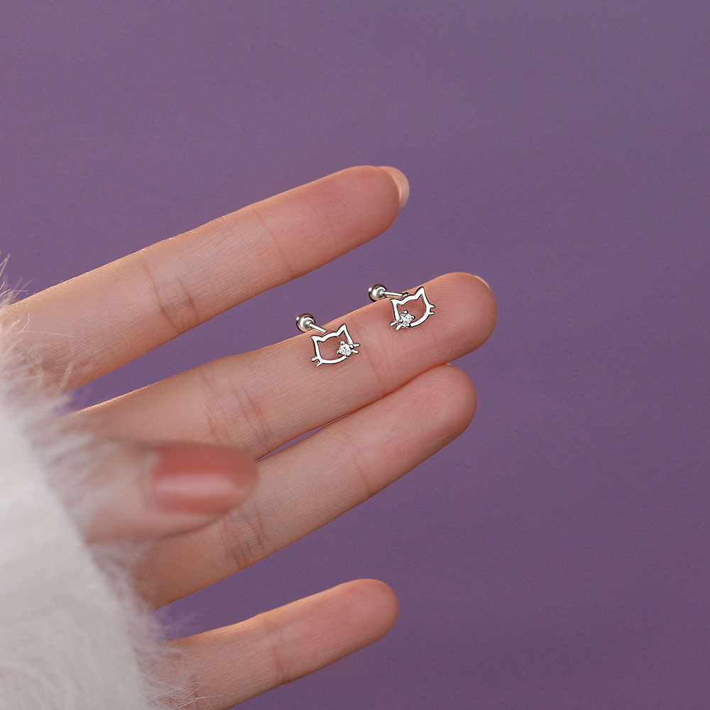 S925 Silver Minimalist Screw Back Stud Earrings for Women main image 3