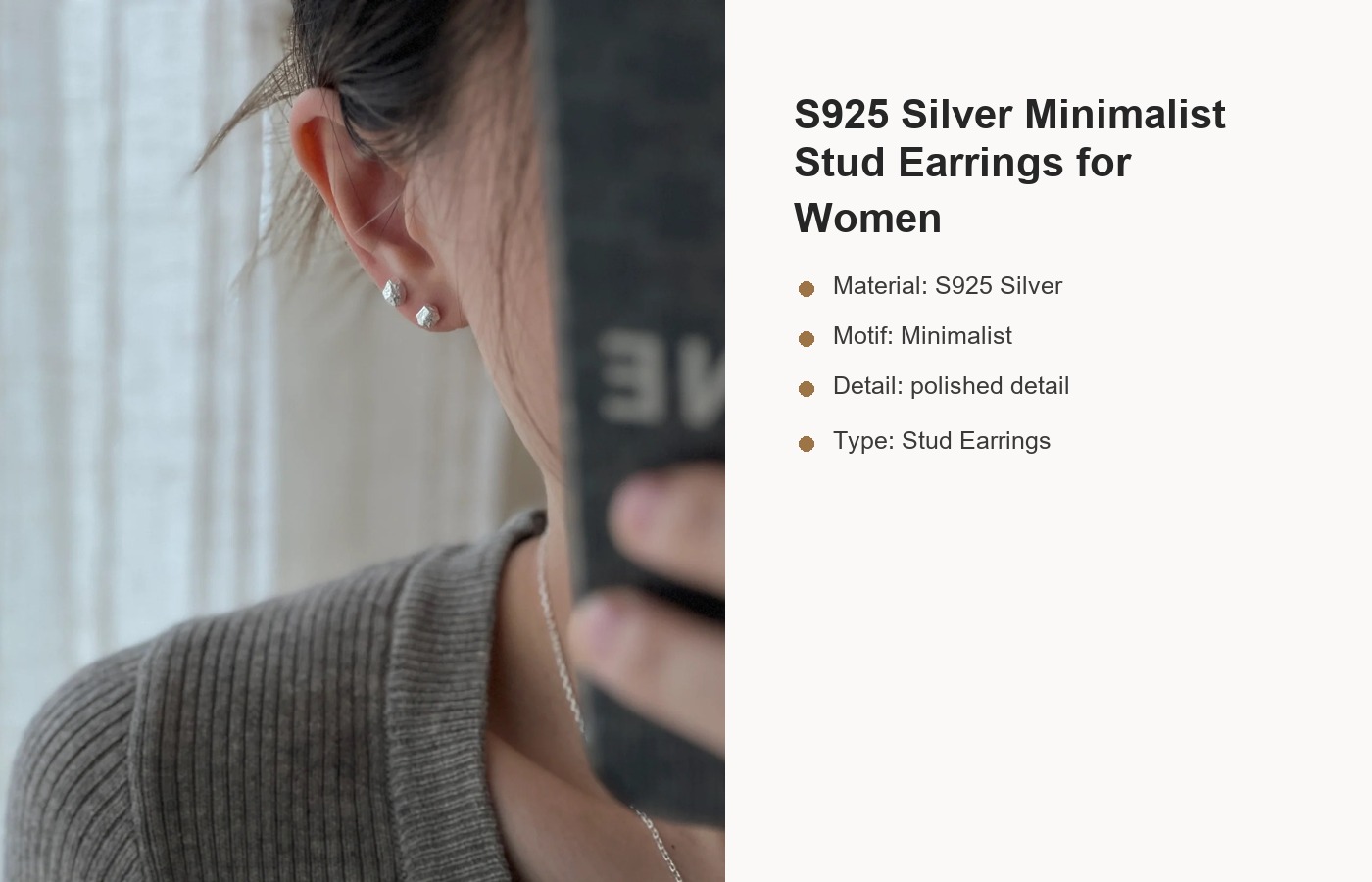 S925 Silver Minimalist Stud Earrings for Women detail image