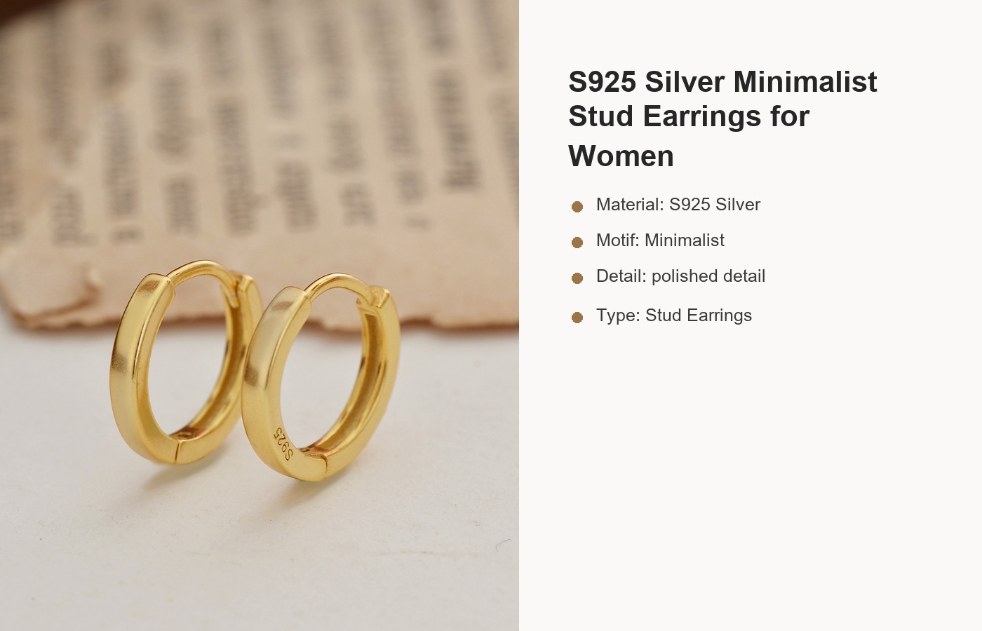 S925 Silver Minimalist Stud Earrings for Women detail image