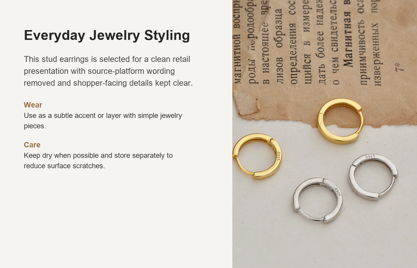 S925 Silver Minimalist Stud Earrings for Women detail image