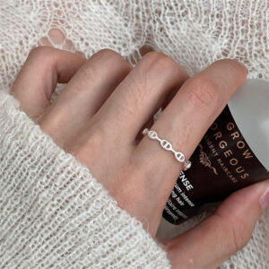 S925 Silver Oval Link Minimalist Adjustable Open Ring for Women main image 1