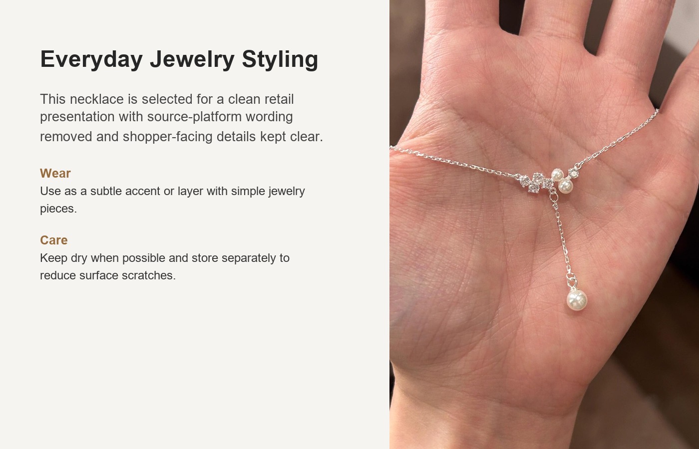 S925 Silver Pearl CZ Collarbone Chain Necklace for Women detail image
