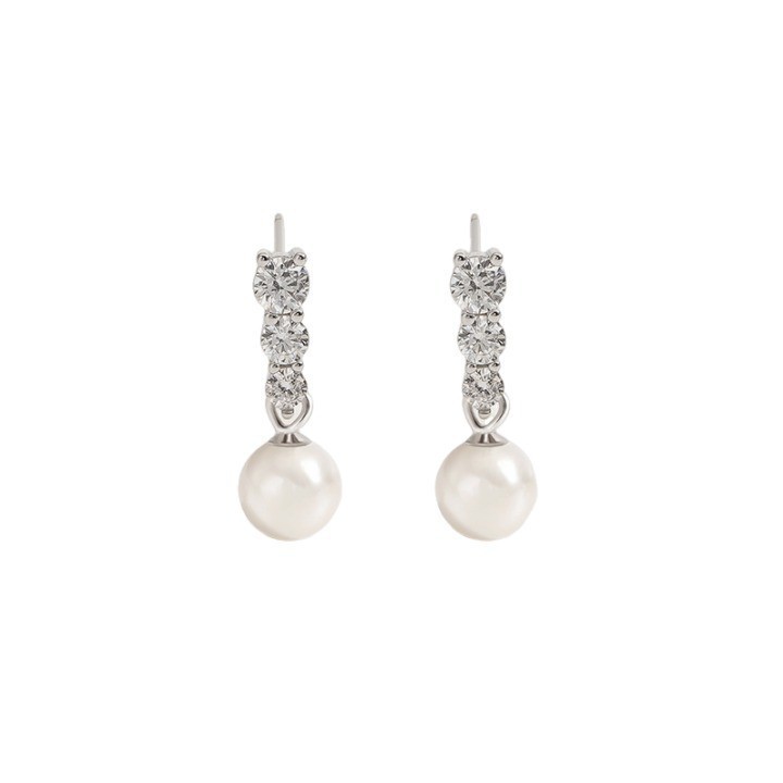S925 Silver Pearl CZ Light Luxury French Vintage Stud Earrings for Women main image 5