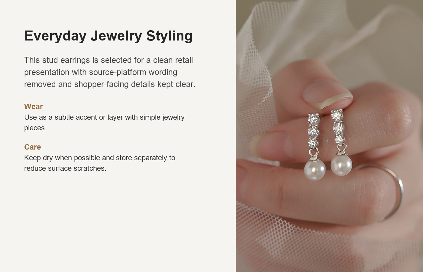 S925 Silver Pearl CZ Light Luxury French Vintage Stud Earrings for Women detail image