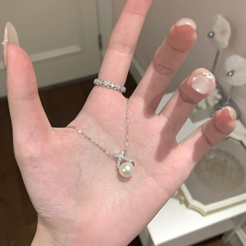 S925 Silver Pearl CZ Minimalist Light Luxury Collarbone Chain Necklace for Women main image 2
