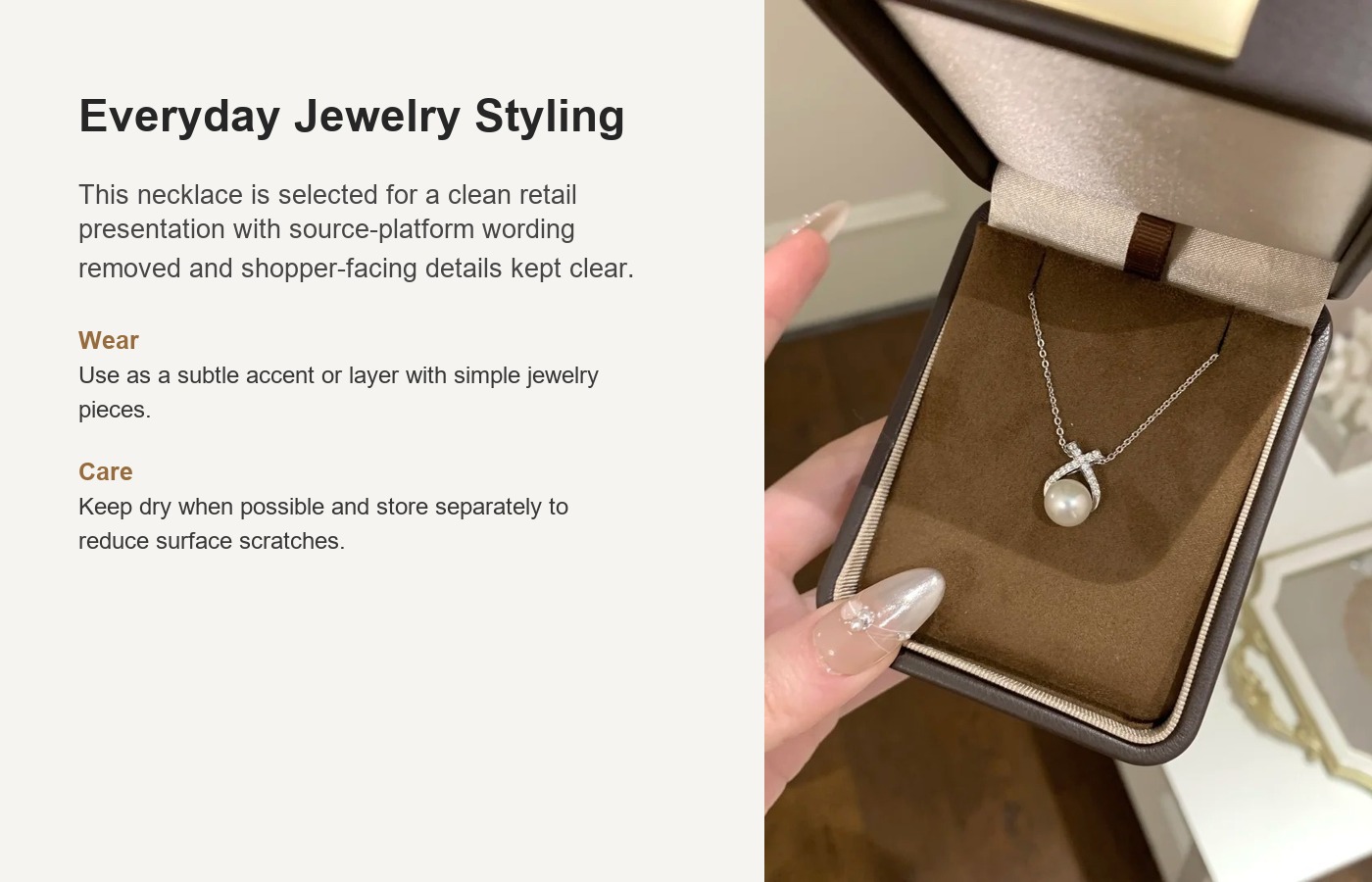 S925 Silver Pearl CZ Minimalist Light Luxury Collarbone Chain Necklace for Women detail image
